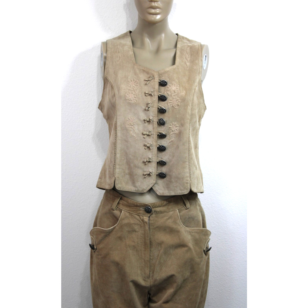 Vintage LANDHAUS & C&A Oktoberfest Suede Leather Pants & Vest Set Size UK 12/14 - Picture 2 of 16